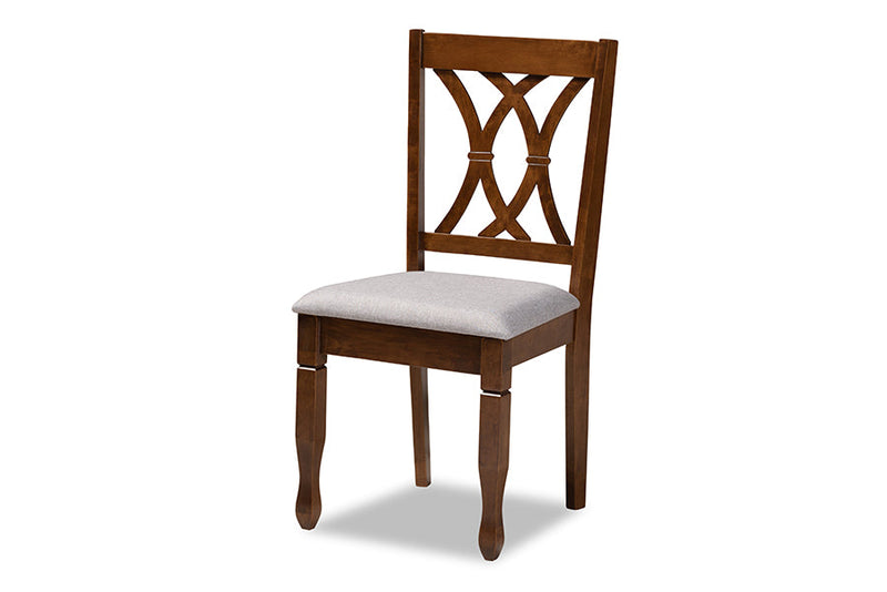 Acosta Gray Fabric Upholstered and Walnut Brown 5-Piece Dining Set Baxton