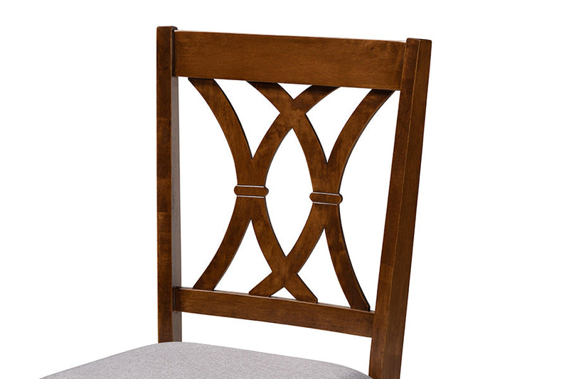 Acosta Gray Fabric Upholstered and Walnut Brown 5-Piece Dining Set Baxton