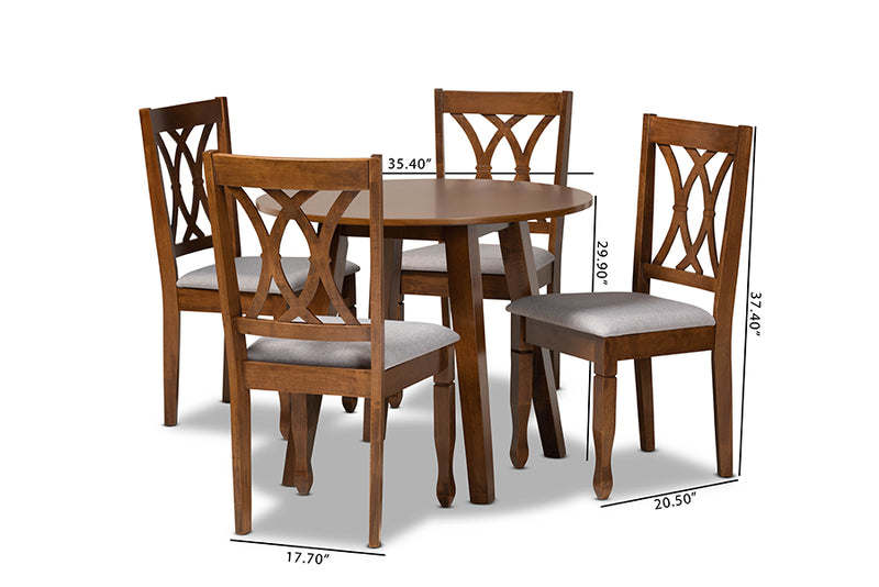 Acosta Modern and Contemporary Gray Fabric Upholstered and Walnut Brown Finished Wood 5-Piece Dining Set