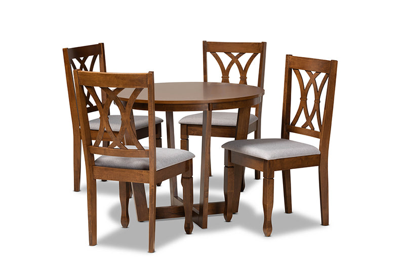 Cerne Modern and Contemporary Gray Fabric Upholstered and Walnut Brown Finished Wood 5-Piece Dining Set