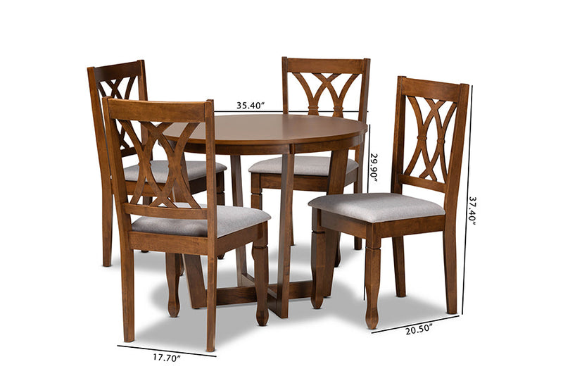 Cerne Gray Fabric Upholstered and Walnut Brown 5-Piece Dining Set Baxton