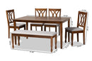 Asgart Gray Fabric Upholstered and Walnut Brown 6-Piece Dining Set Baxton