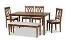 Asgart Gray Fabric Upholstered and Walnut Brown 6-Piece Dining Set Baxton