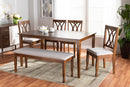 Asgart Gray Fabric Upholstered and Walnut Brown 6-Piece Dining Set Baxton