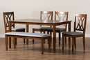 Asgart Gray Fabric Upholstered and Walnut Brown 6-Piece Dining Set Baxton