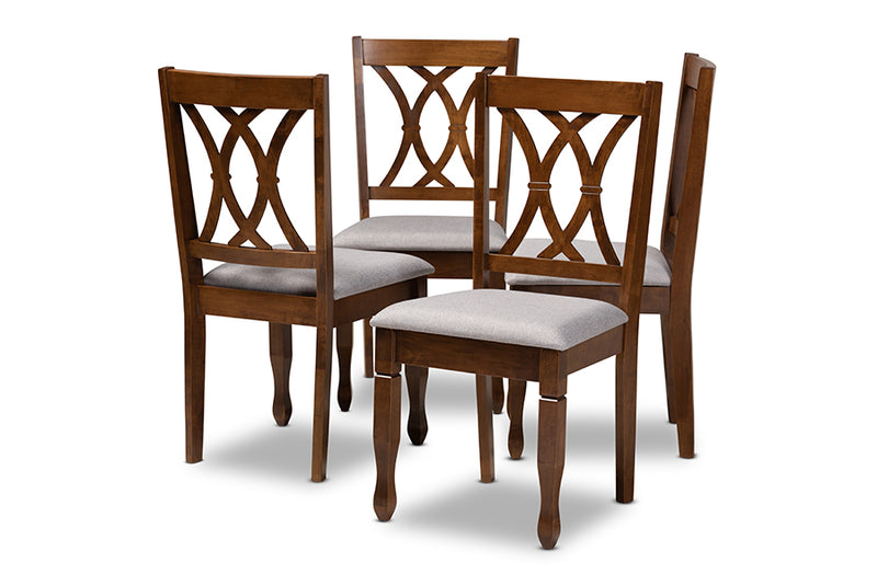 Liza Modern and Contemporary Gray Fabric Upholstered and Walnut Brown Finished Wood 4-Piece Dining Chair Set Set