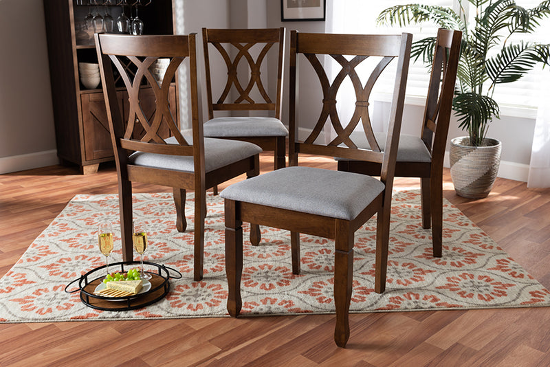 Liza Modern and Contemporary Gray Fabric Upholstered and Walnut Brown Finished Wood 4-Piece Dining Chair Set Set