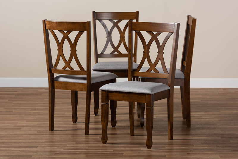 Liza Modern and Contemporary Gray Fabric Upholstered and Walnut Brown Finished Wood 4-Piece Dining Chair Set Set