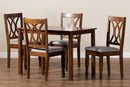 Kayla Gray Fabric Upholstered and Walnut Brown 5-Piece Dining Set Baxton
