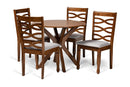 Meltem Gray Fabric Upholstered and Walnut Brown 5-Piece Dining Set Baxton