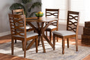 Meltem Gray Fabric Upholstered and Walnut Brown 5-Piece Dining Set Baxton