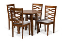 Elias Gray Fabric Upholstered and Walnut Brown 5-Piece Dining Set Baxton