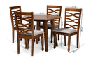 Elias Gray Fabric Upholstered and Walnut Brown 5-Piece Dining Set Baxton