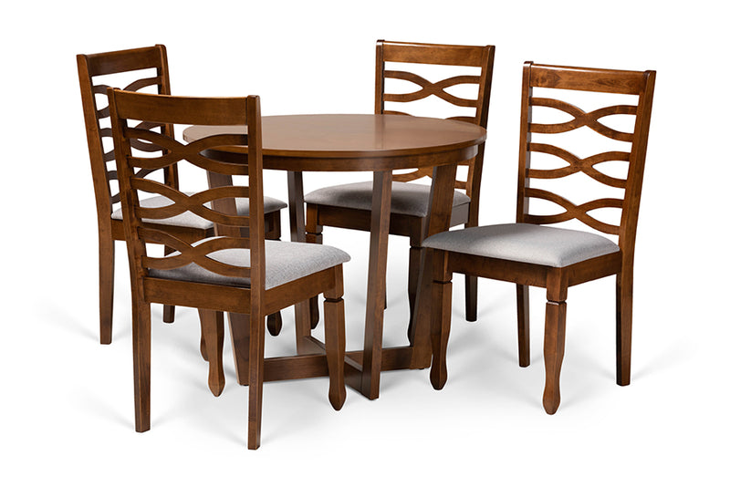 Annalisa Modern and Contemporary Gray Fabric Upholstered and Walnut Brown Finished Wood 5-Piece Dining Set