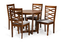 Annalisa Gray Fabric Upholstered and Walnut Brown 5-Piece Dining Set Baxton
