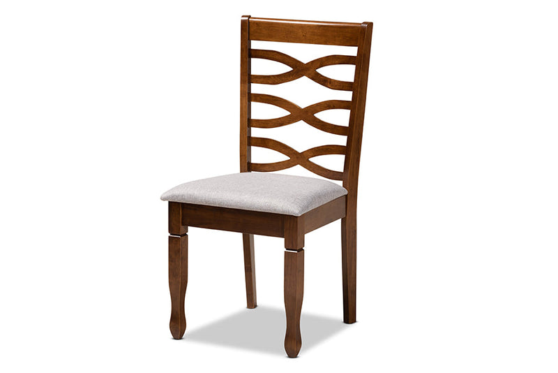 Annalisa Gray Fabric Upholstered and Walnut Brown 5-Piece Dining Set Baxton