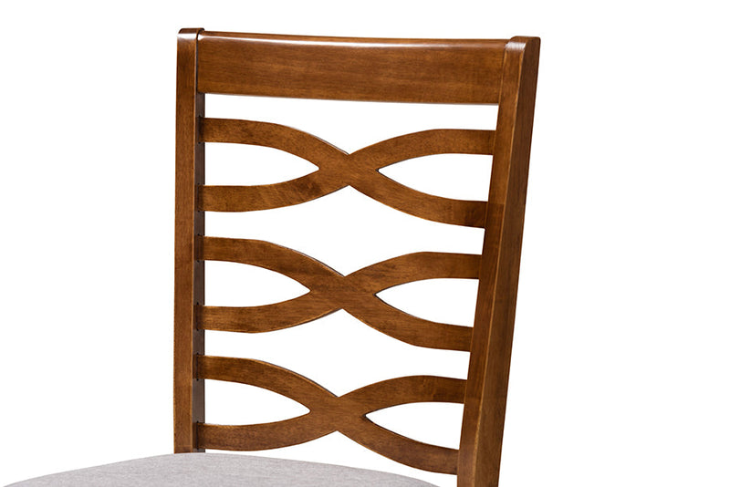 Annalisa Gray Fabric Upholstered and Walnut Brown 5-Piece Dining Set Baxton