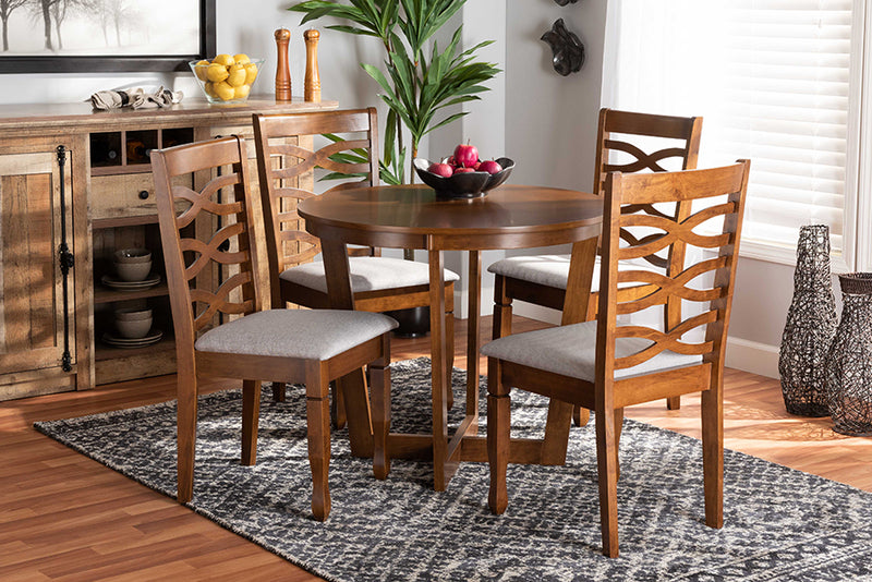 Annalisa Modern and Contemporary Gray Fabric Upholstered and Walnut Brown Finished Wood 5-Piece Dining Set