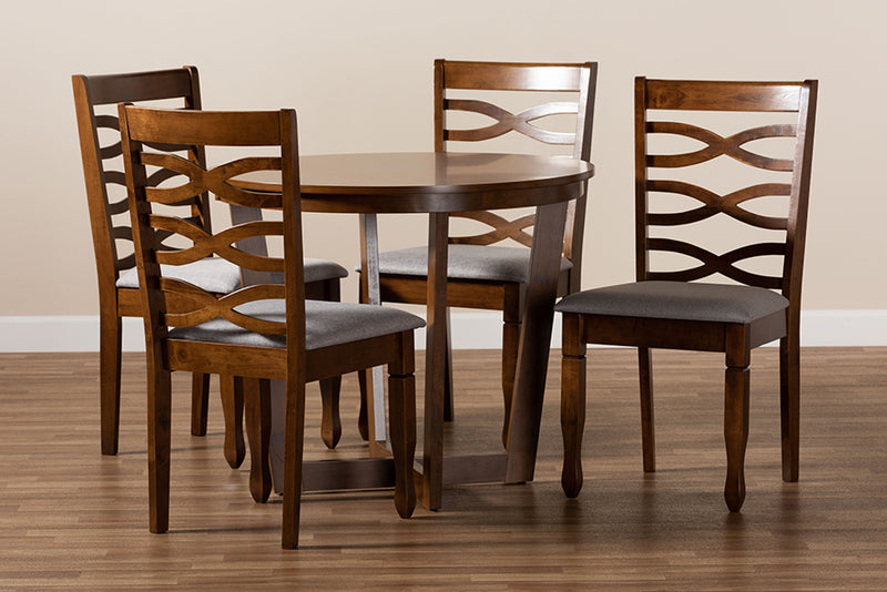 Annalisa Modern and Contemporary Gray Fabric Upholstered and Walnut Brown Finished Wood 5-Piece Dining Set