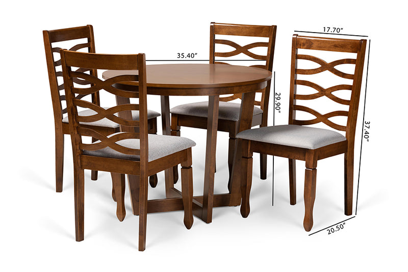 Annalisa Modern and Contemporary Gray Fabric Upholstered and Walnut Brown Finished Wood 5-Piece Dining Set