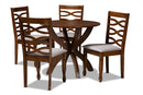 Darien Gray Fabric Upholstered and Walnut Brown 5-Piece Dining Set Baxton