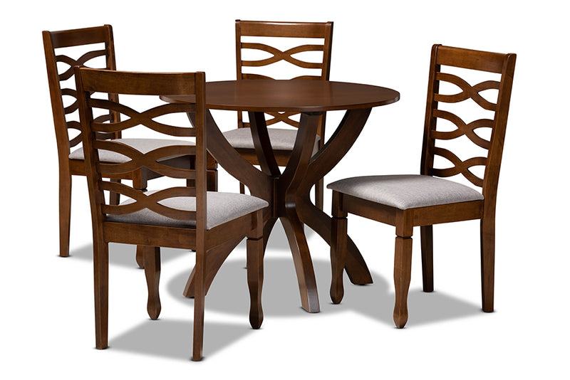 Darien Modern and Contemporary Gray Fabric Upholstered and Walnut Brown Finished Wood 5-Piece Dining Set