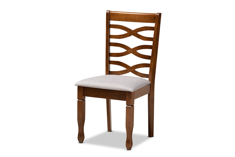 Darien Gray Fabric Upholstered and Walnut Brown 5-Piece Dining Set Baxton