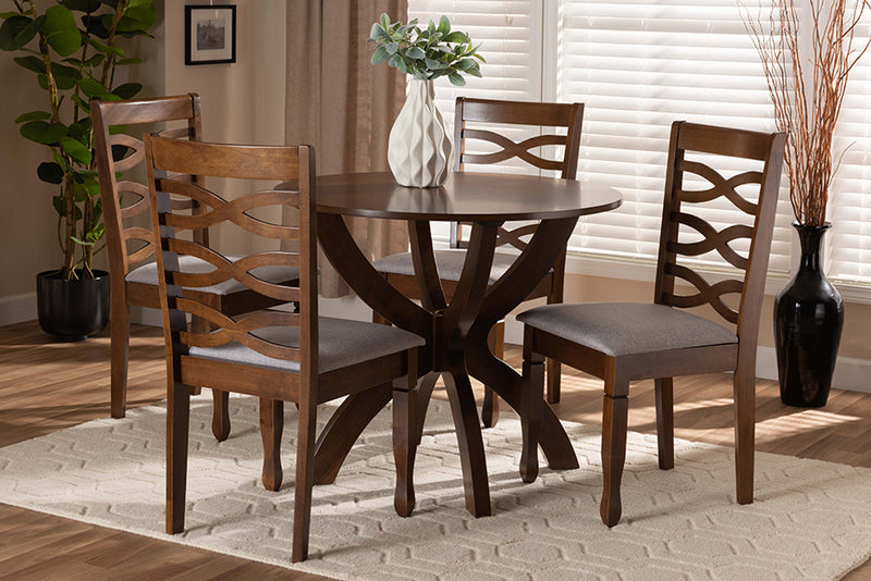 Darien Modern and Contemporary Gray Fabric Upholstered and Walnut Brown Finished Wood 5-Piece Dining Set