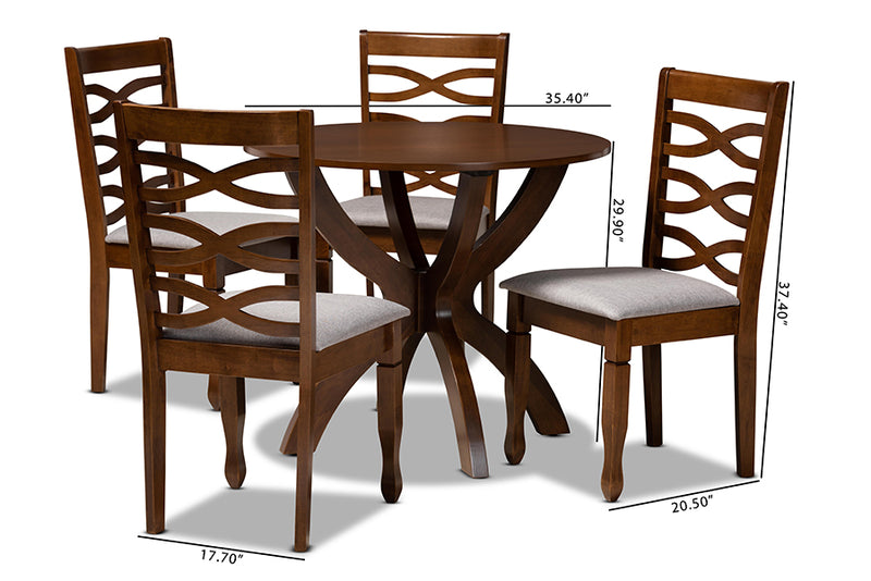 Darien Modern and Contemporary Gray Fabric Upholstered and Walnut Brown Finished Wood 5-Piece Dining Set