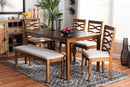 Maliyah Gray Fabric Upholstered and Walnut Brown 6-Piece Dining Set Baxton