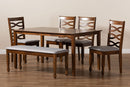 Maliyah Gray Fabric Upholstered and Walnut Brown 6-Piece Dining Set Baxton