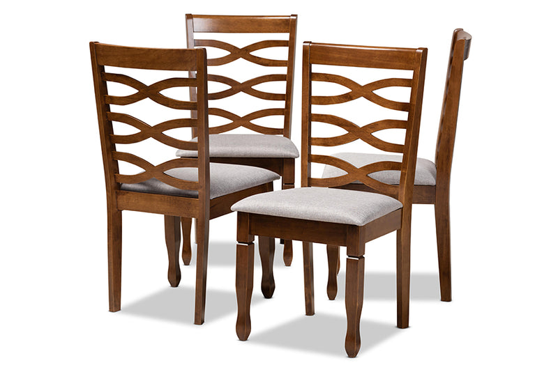 Fisk Modern and Contemporary Gray Fabric Upholstered and Walnut Brown Finished Wood 4-Piece Dining Chair Set