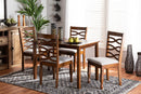 Felda Gray Fabric Upholstered and Walnut Brown 5-Piece Dining Set Baxton