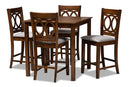 Aspen Gray Fabric Upholstered Walnut Brown Finished 5-Piece Wood Pub Set Baxton