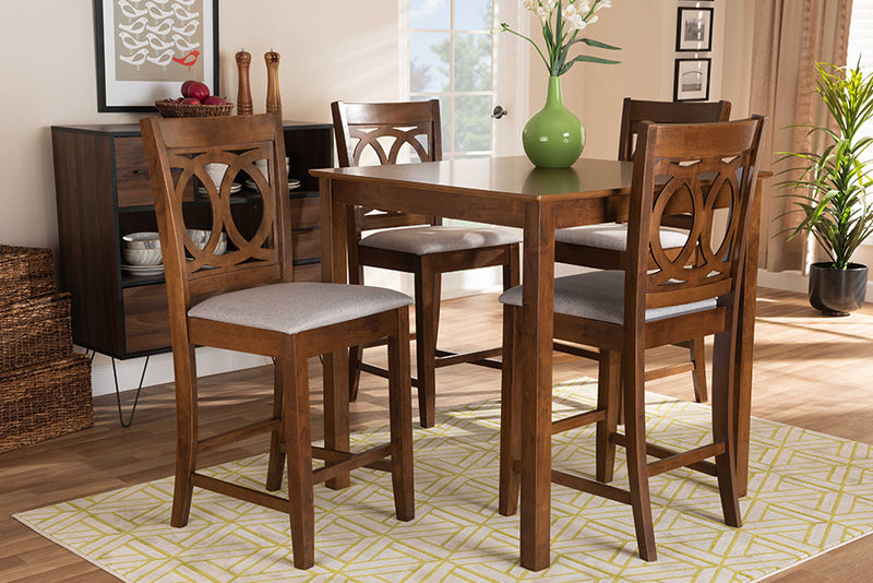 Aspen Modern and Contemporary Gray Fabric Upholstered Walnut Brown Finished 5-Piece Wood Pub Set