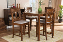 Aspen Gray Fabric Upholstered Walnut Brown Finished 5-Piece Wood Pub Set Baxton