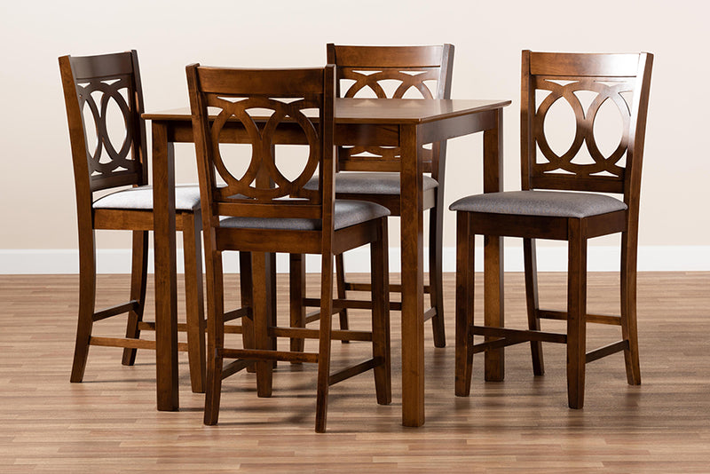 Aspen Modern and Contemporary Gray Fabric Upholstered Walnut Brown Finished 5-Piece Wood Pub Set