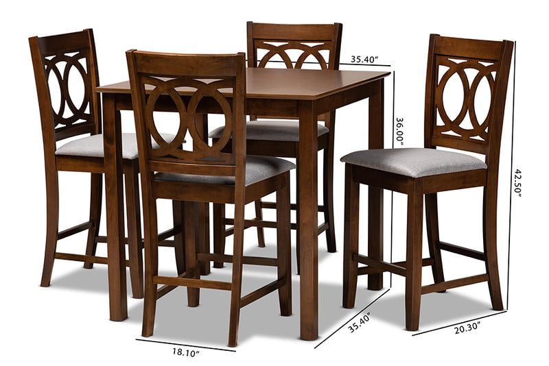 Aspen Modern and Contemporary Gray Fabric Upholstered Walnut Brown Finished 5-Piece Wood Pub Set