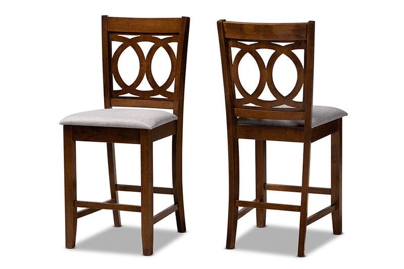 Aspen Gray Fabric Upholstered Walnut Brown 2Pc Counter Height Chair Set Baxton