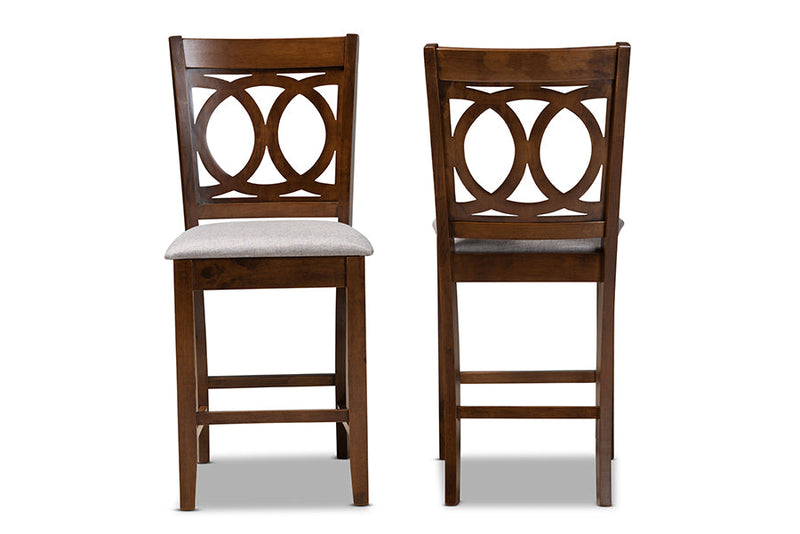 Aspen Gray Fabric Upholstered Walnut Brown 2Pc Counter Height Chair Set Baxton