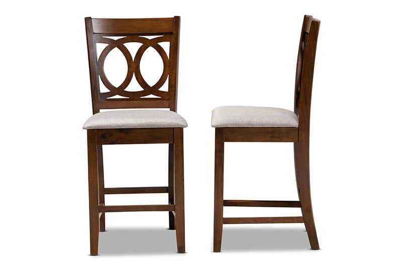 Aspen Gray Fabric Upholstered Walnut Brown 2Pc Counter Height Chair Set Baxton