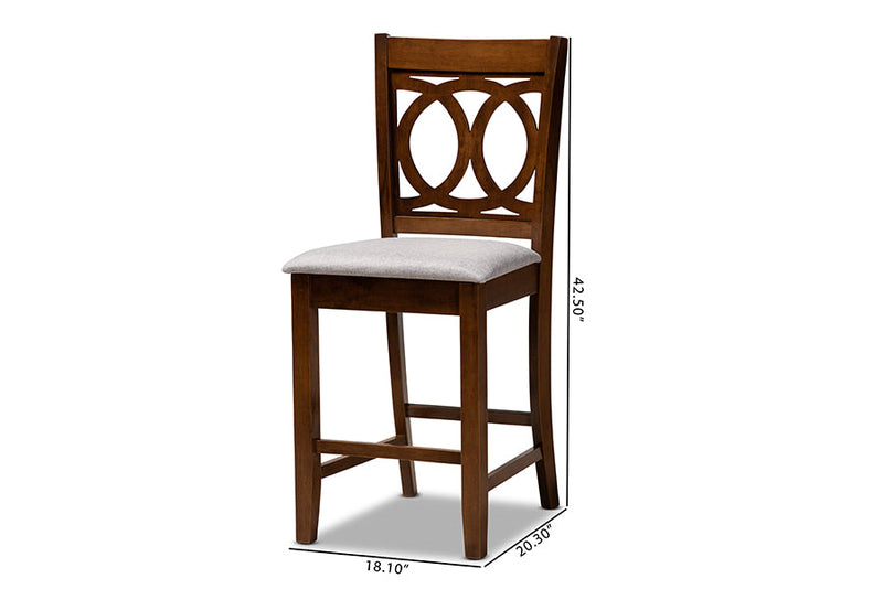 Aspen Gray Fabric Upholstered Walnut Brown 2Pc Counter Height Chair Set Baxton