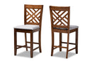 Iden Gray Fabric Walnut Brown Finished 2Pc Wood Counter Height Chair Set Baxton