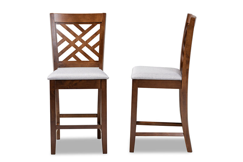 Iden Gray Fabric Walnut Brown Finished 2Pc Wood Counter Height Chair Set Baxton