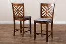 Iden Gray Fabric Walnut Brown Finished 2Pc Wood Counter Height Chair Set Baxton