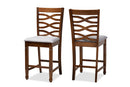 Maliyah Gray Fabric Walnut Brown Finished 2Pc Wood Counter Height Chair Set Baxton
