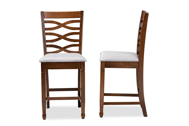 Maliyah Gray Fabric Walnut Brown Finished 2Pc Wood Counter Height Chair Set Baxton
