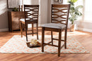 Maliyah Gray Fabric Walnut Brown Finished 2Pc Wood Counter Height Chair Set Baxton