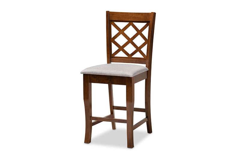 Aina Gray Fabric Upholstered Walnut Brown Finished 5-Piece Wood Pub Set Baxton