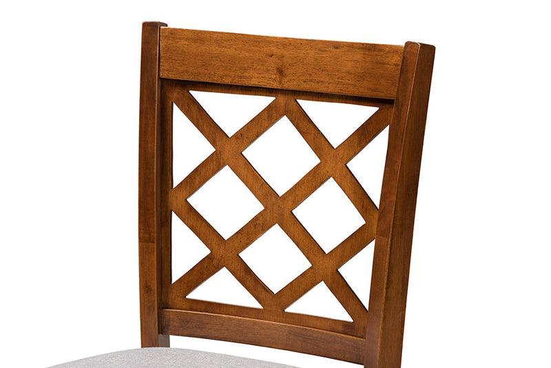Aina Gray Fabric Upholstered Walnut Brown Finished 5-Piece Wood Pub Set Baxton
